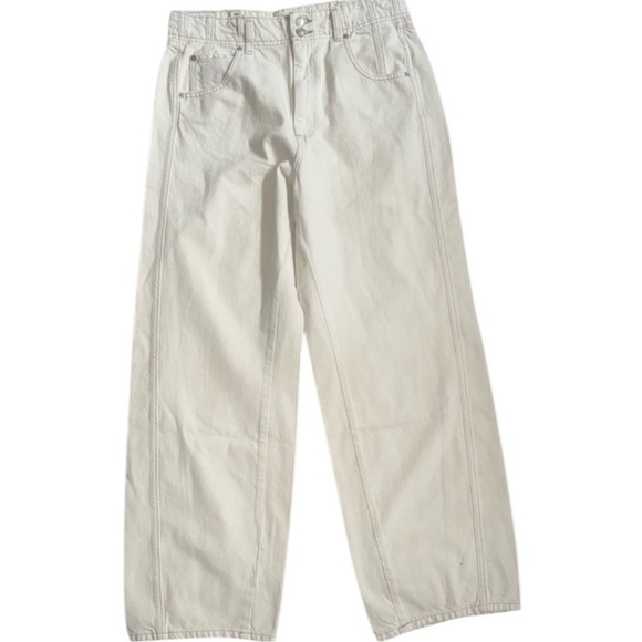 FREE PEOPLE WE THE FREE ASTER SEAMED RELAXED STRAIGHT LEG CREAM JEANS NWT - Picture 12 of 16